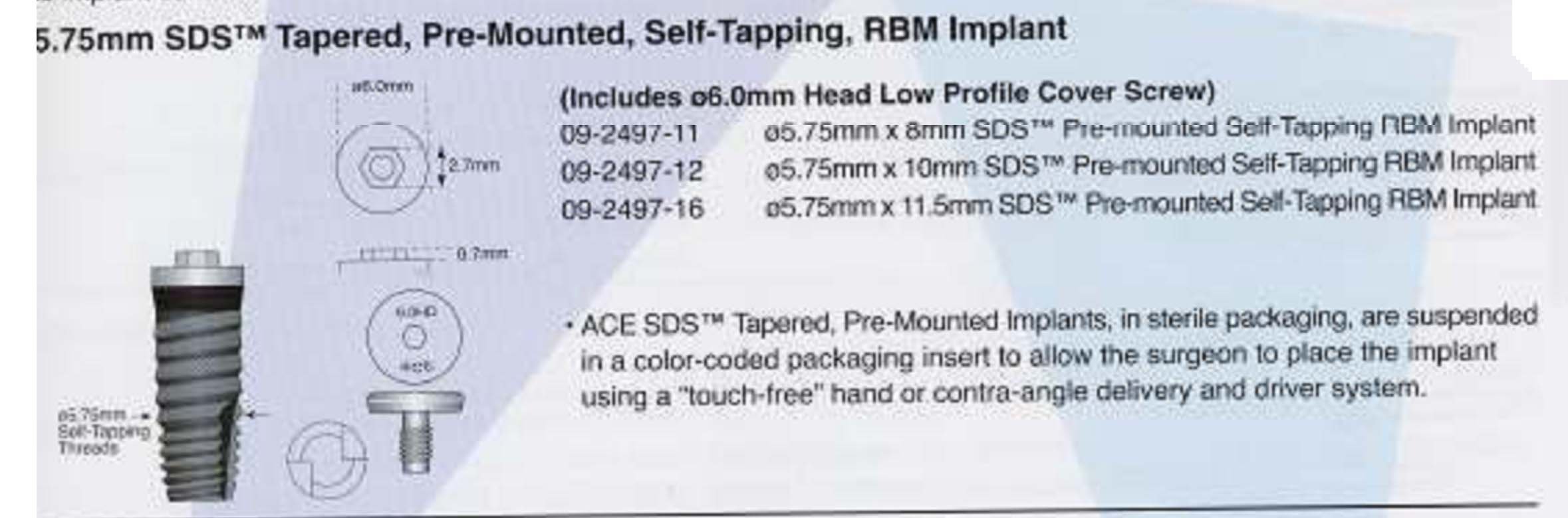 ACE Surgical Supply SDS Tapered RBM Dental Implant SpotImplant