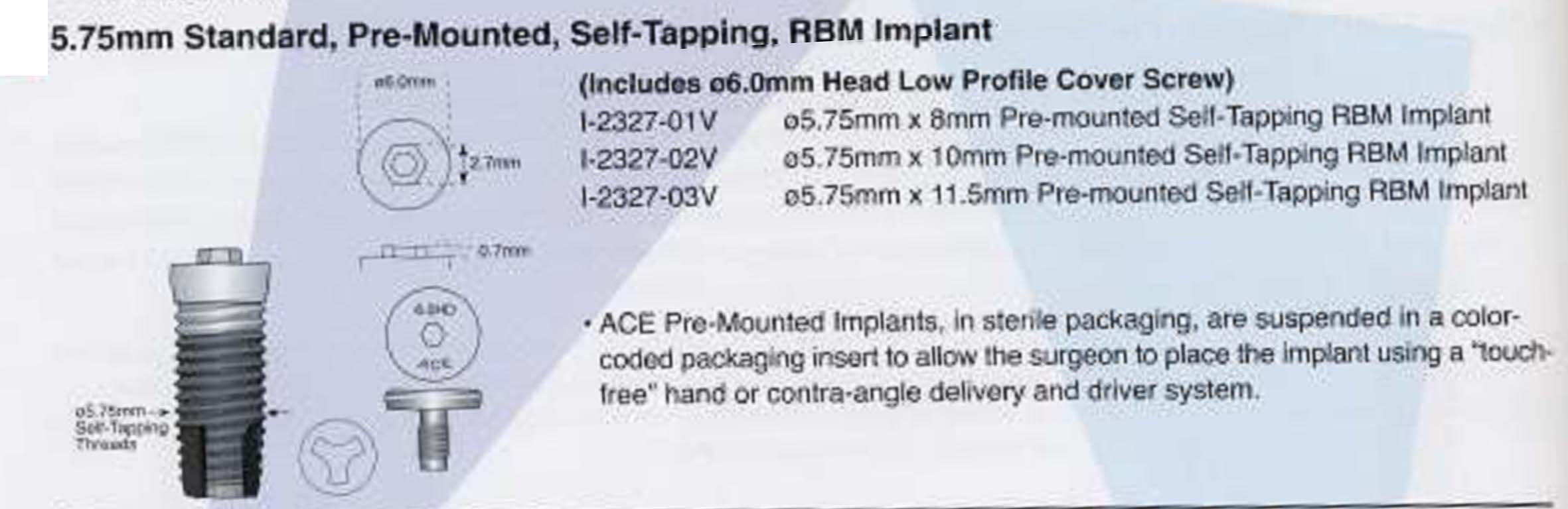 ACE Surgical Supply Standard RBM Implante dental SpotImplant