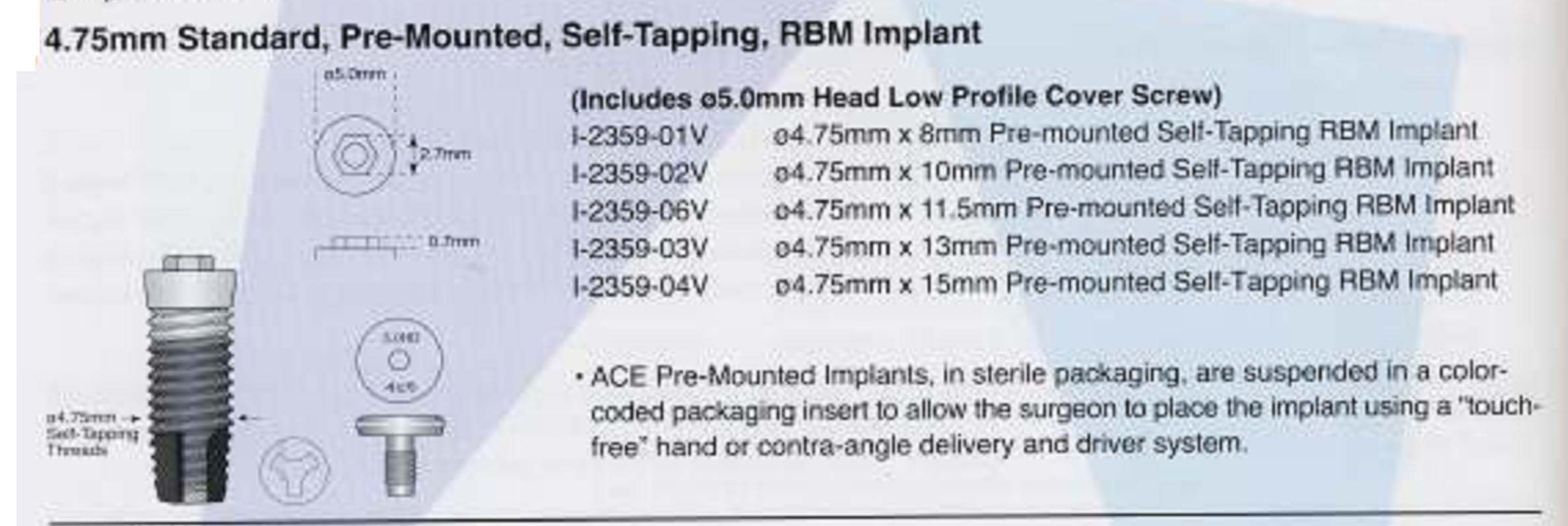 ACE Surgical Supply Standard RBM Implante dental SpotImplant