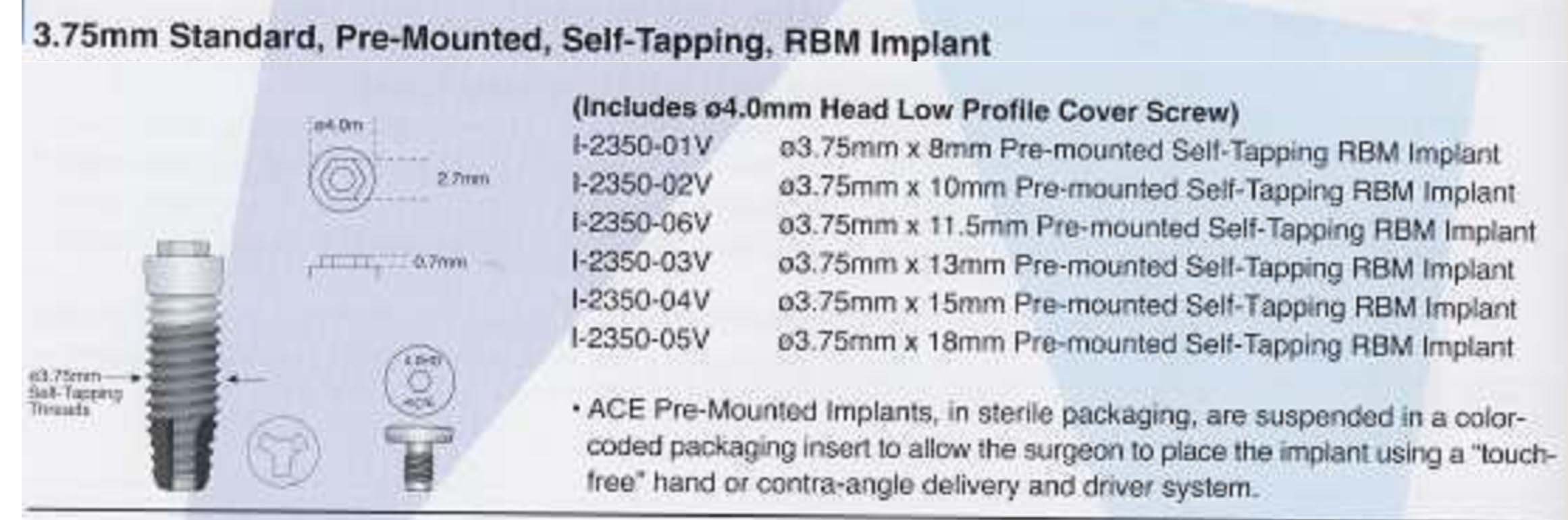 ACE Surgical Supply Standard RBM Implante dental SpotImplant