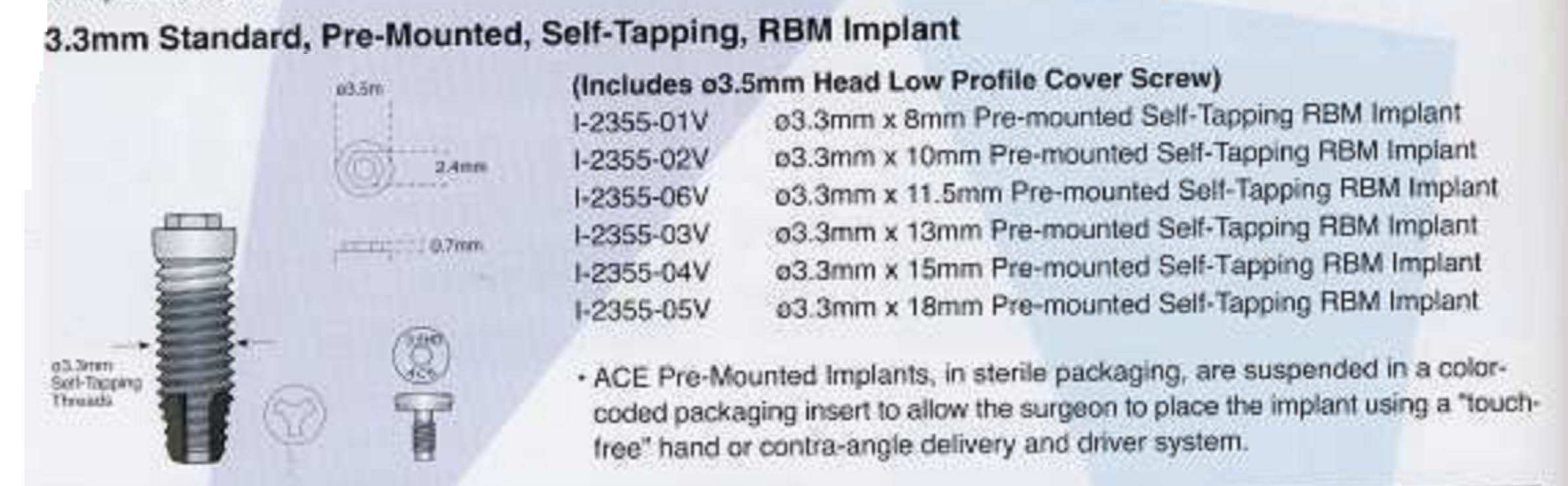 ACE Surgical Supply Standard RBM Implante dental SpotImplant