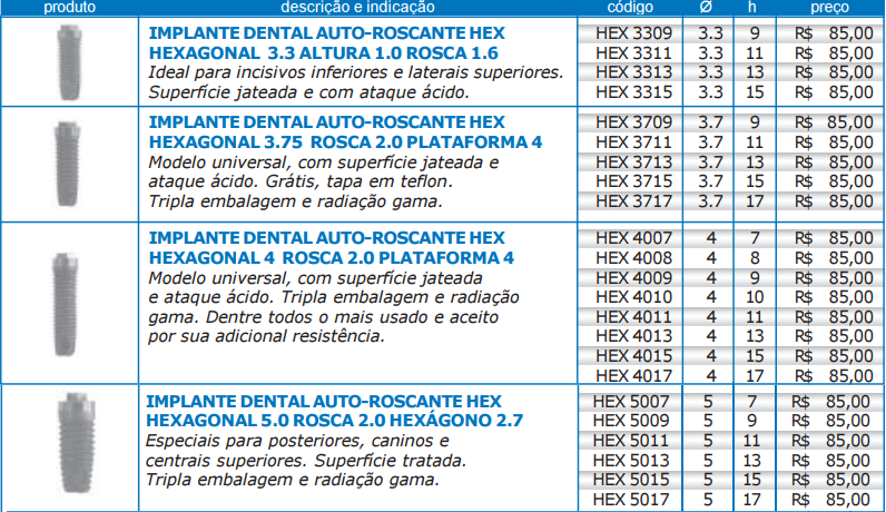 Odontex Auto-Roscante HEX Hexagonal Dental Implant | SpotImplant