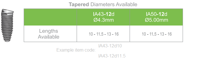 Southern Implants Tri-nex Co-axis 12d (conical) Dental Implant 