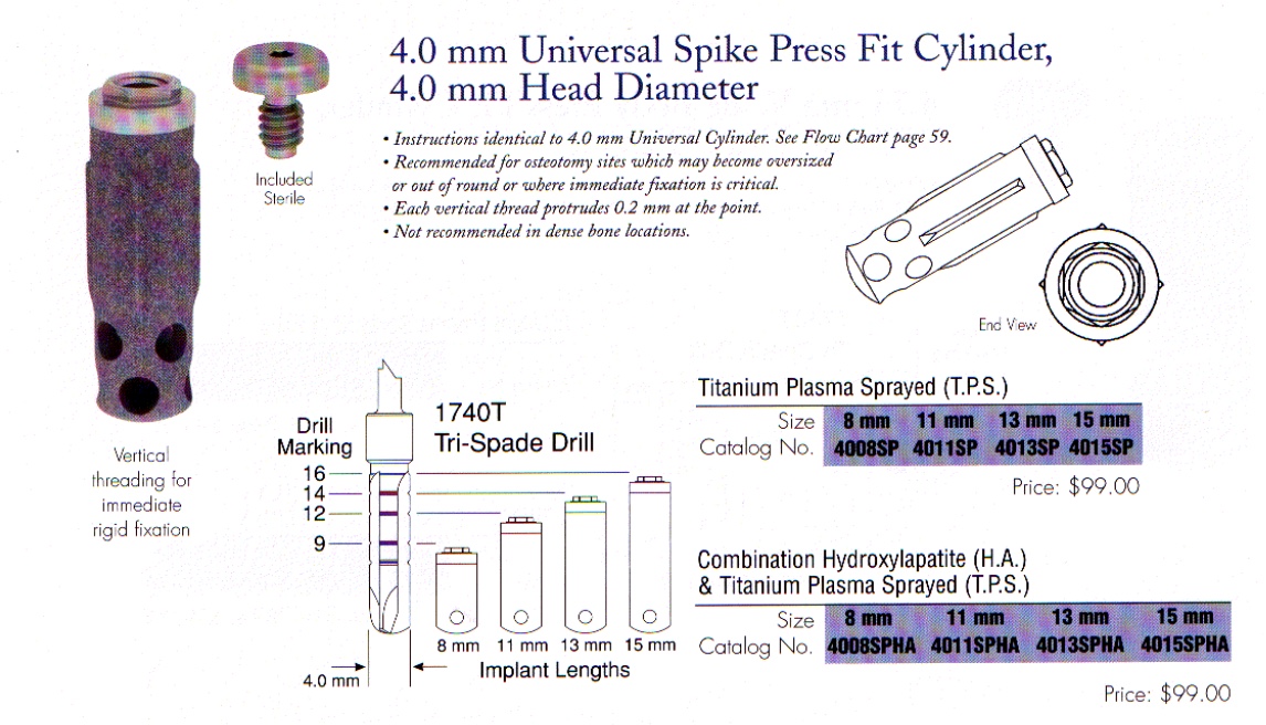 IMTEC Universal Spike Press Fit Cylinder Dental Implant SpotImplant