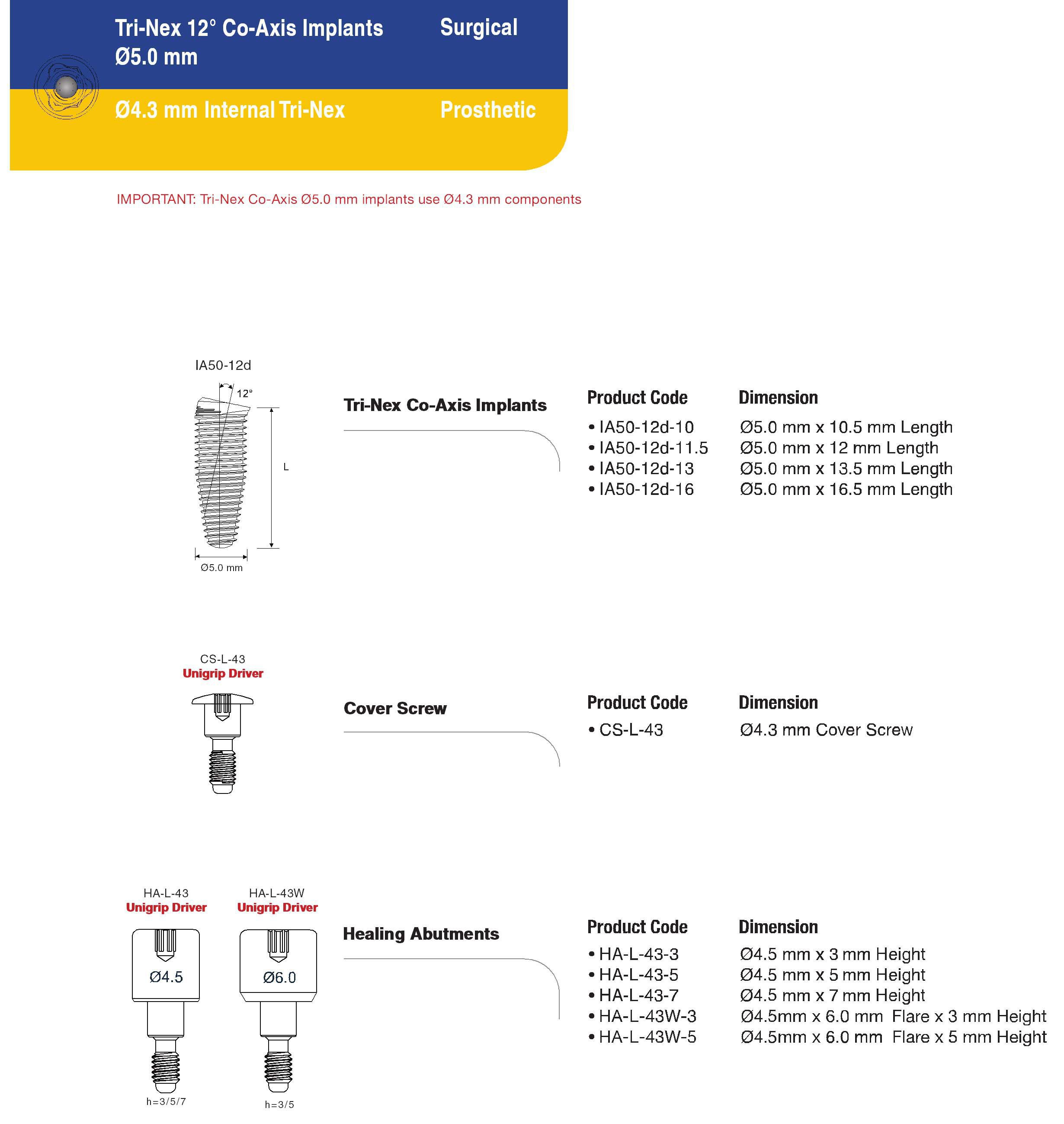 Southern Implants TriNex CoAxis 12d (Tapered) Dental Implant
