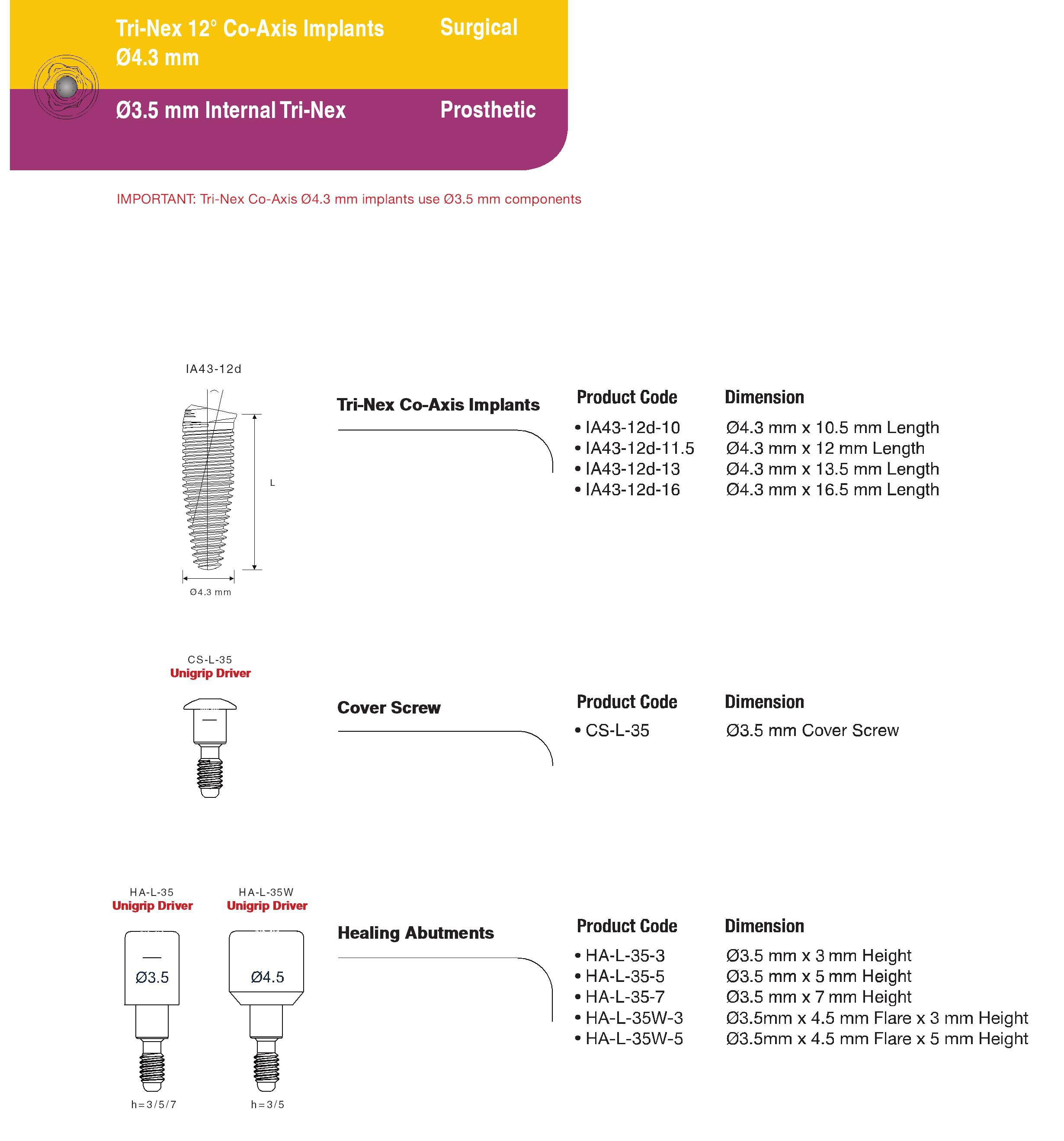 Southern Implants TriNex CoAxis 12d (Tapered) Dental Implant